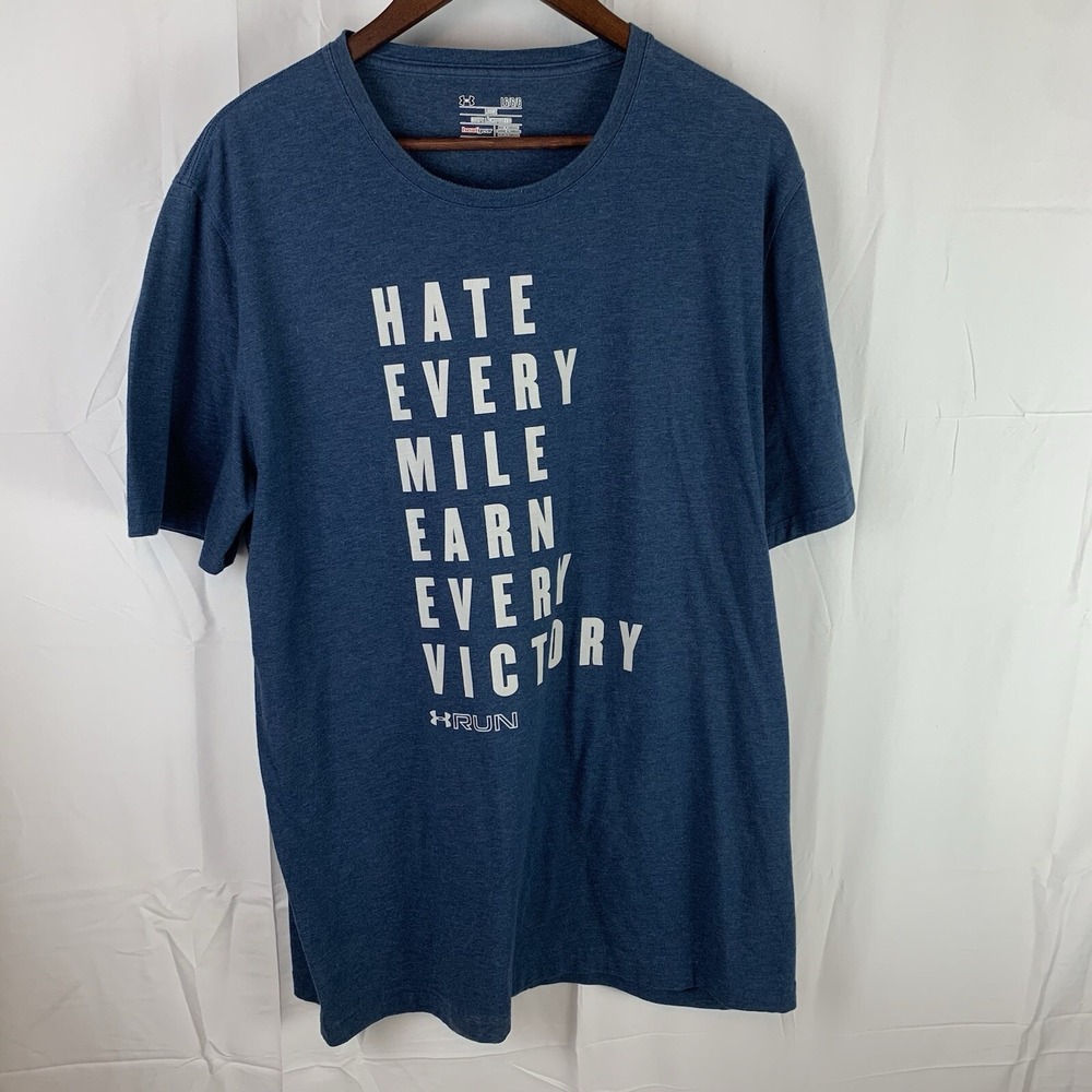 Under Armour T Shirt Mens L Large Navy Heat‎ Gear Earn Every Victory Tee